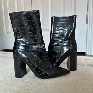 Jeffrey Campbell Black Croc Heeled Boots